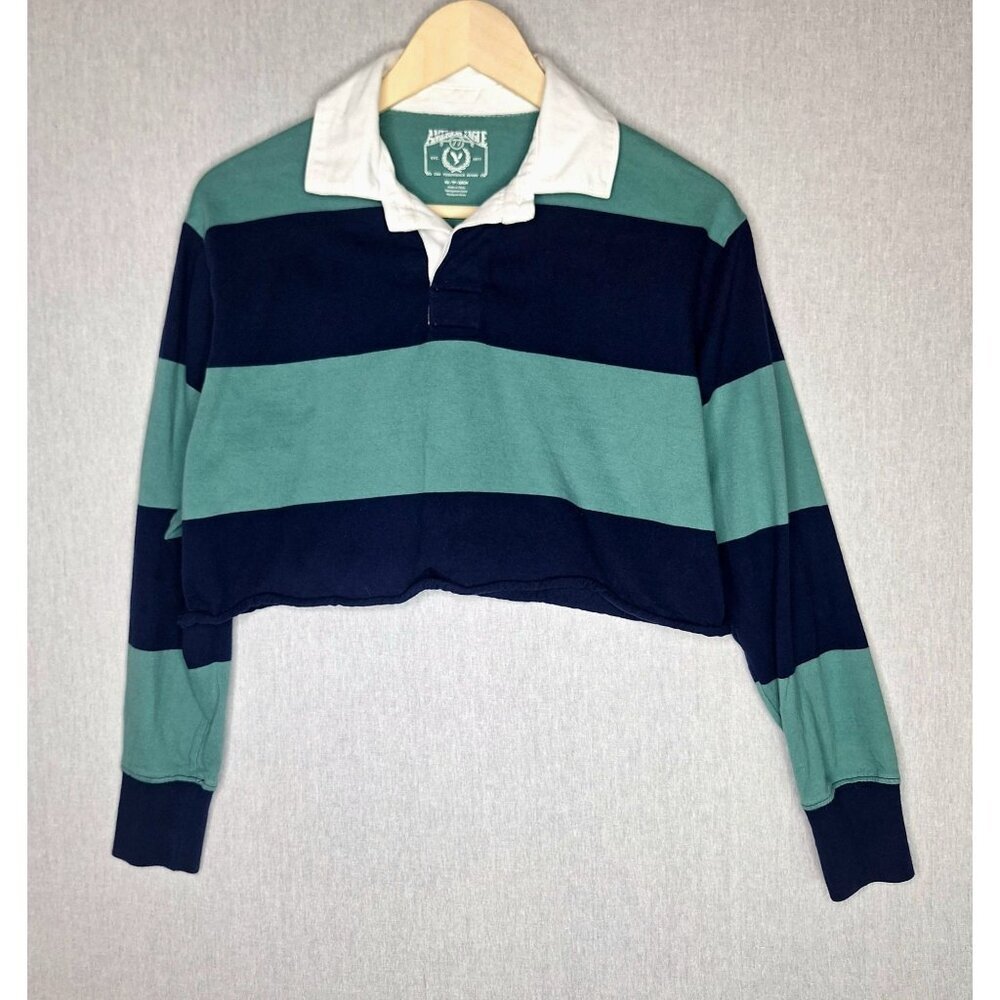 💙 American Eagle Oversized Rugby Shirt Cropped Size XS/S Trendy Cute Outfit - Picture 8 of 8